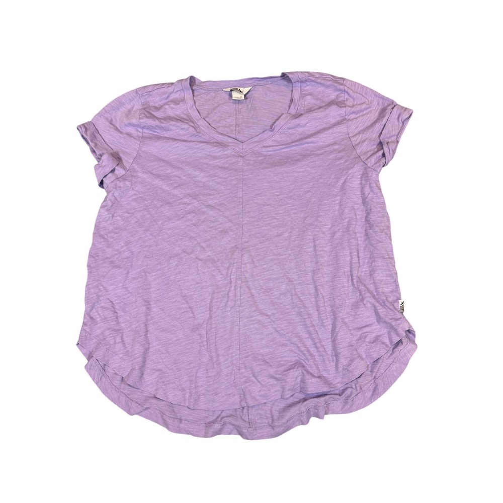 Eddie Bauer Slub Knit V-Neck T-Shirt M Purple Curved Hem Short Sleeve